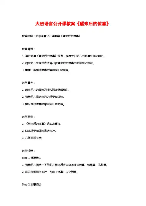 大班语言公开课教案《醒来后的惊喜》