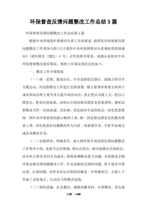 环保督查反馈问题整改工作总结3篇