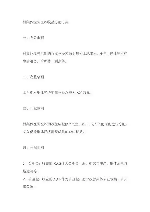 村集体经济组织收益分配方案