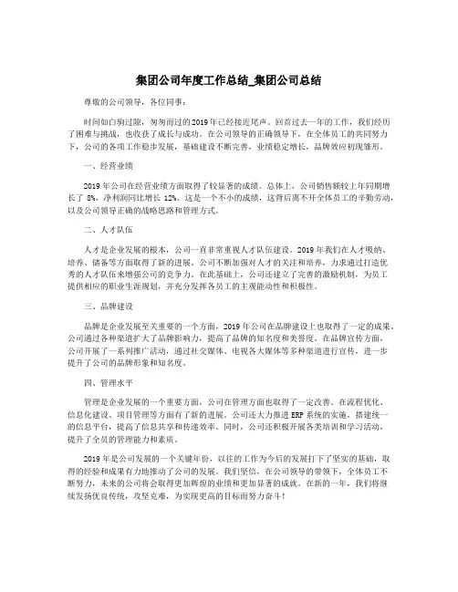 集团公司年度工作总结_集团公司总结