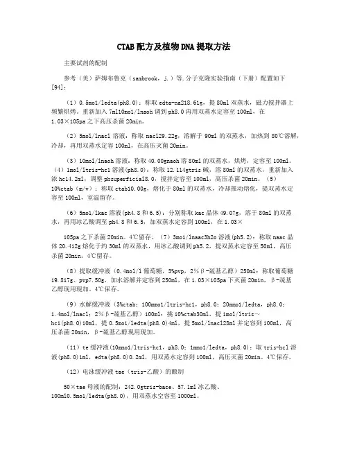 CTAB配方及植物DNA提取方法