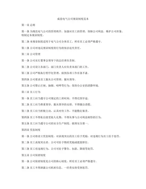 成套电气公司规章制度范本