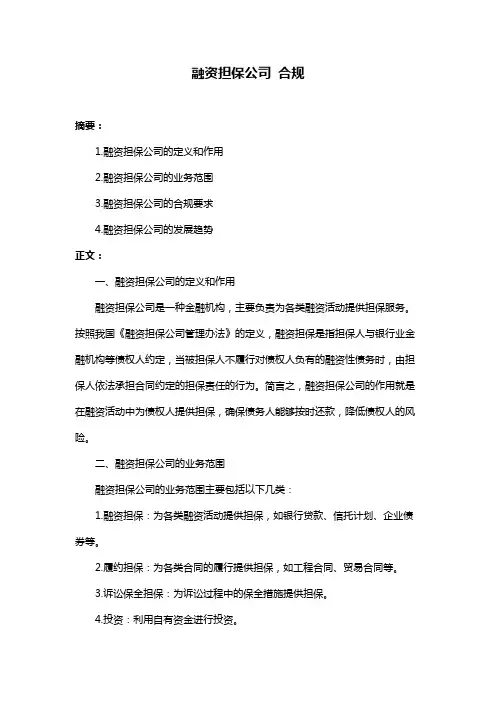 融资担保公司 合规