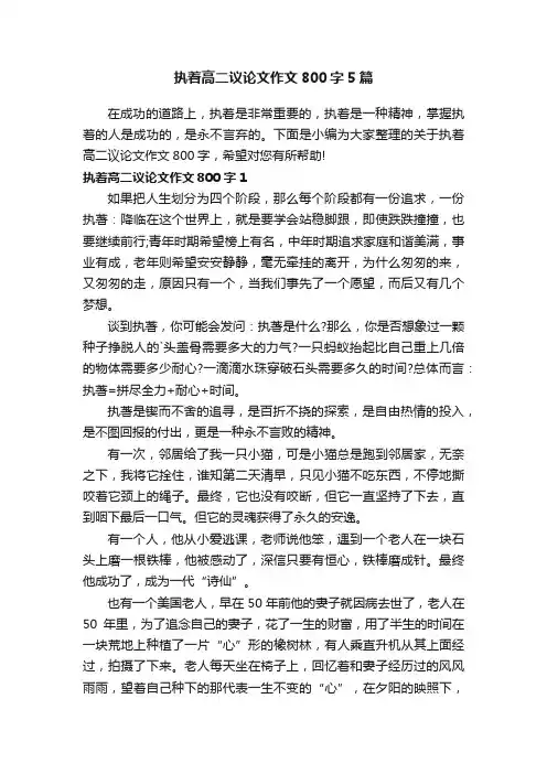 执着高二议论文作文800字5篇