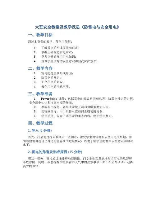 大班安全教案及教学反思《防雷电与安全用电》