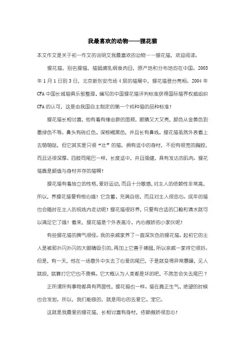 初中初一作文说明文：我最喜欢的动物——狸花猫