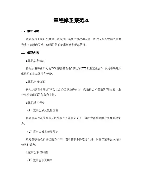 章程修正案范本