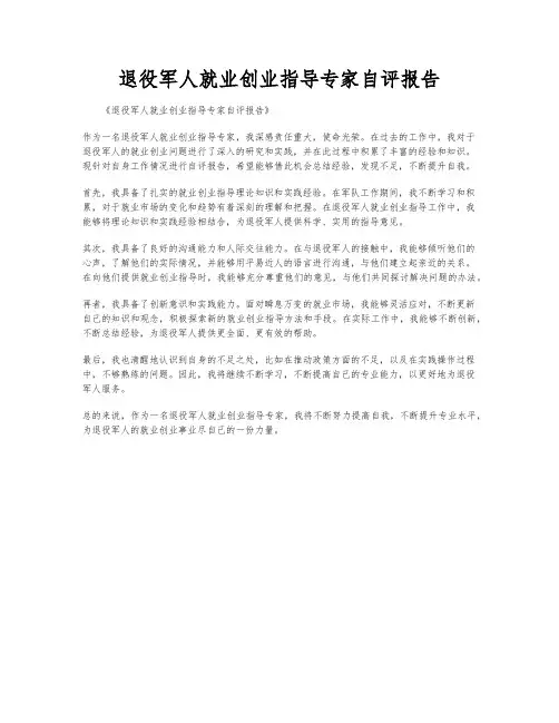 退役军人就业创业指导专家自评报告