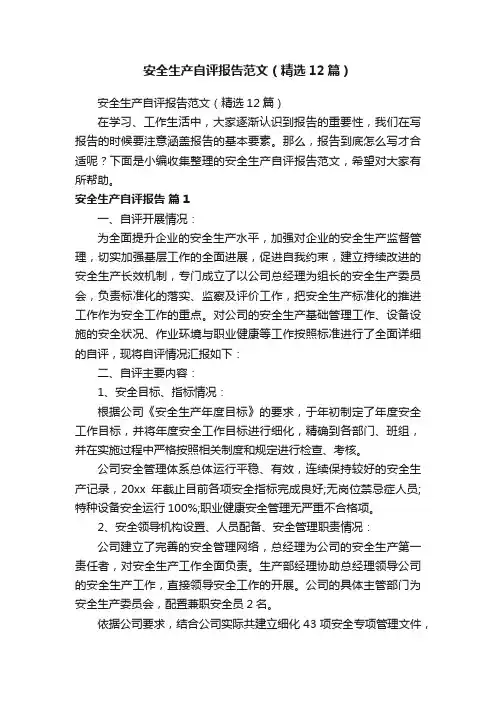安全生产自评报告范文（精选12篇）