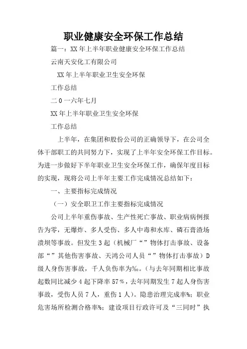 职业健康安全环保工作总结
