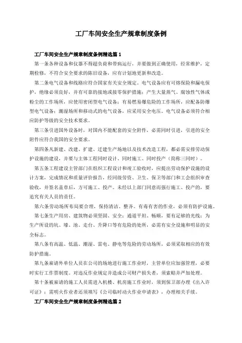 工厂车间安全生产规章制度条例