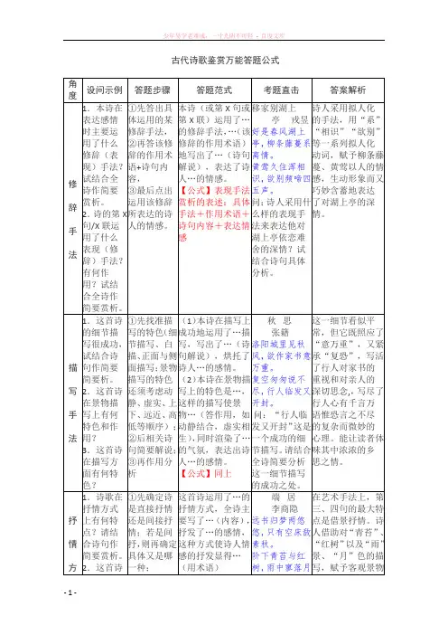 高考语文古诗歌鉴赏万能答题公式