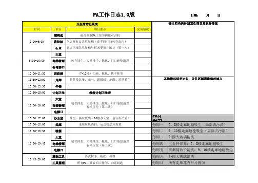 PA工作日志(填写样表)