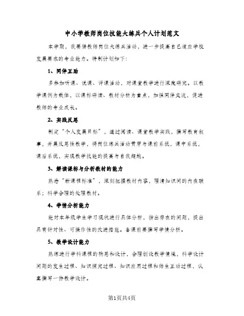 中小学教师岗位技能大练兵个人计划范文（2篇）