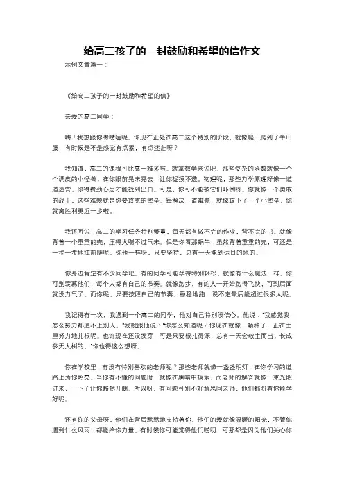 给高二孩子的一封鼓励和希望的信作文