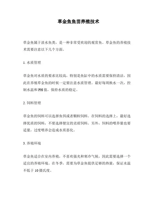 草金鱼鱼苗养殖技术