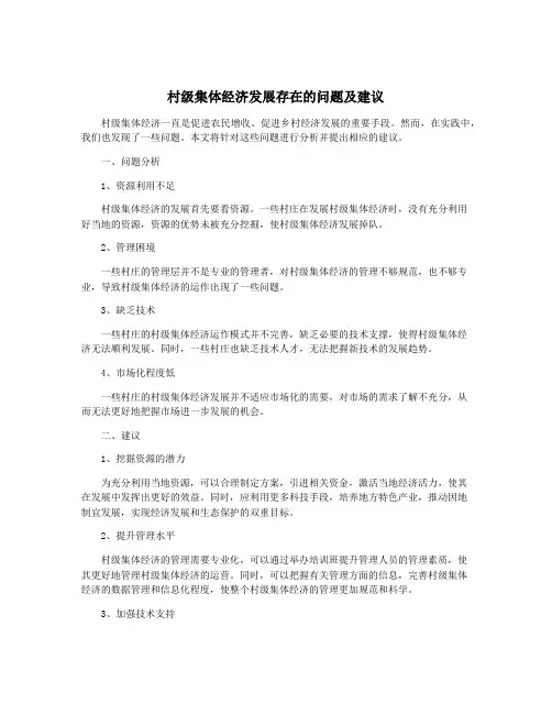村级集体经济发展存在的问题及建议