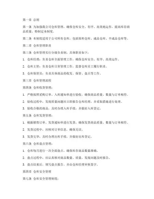 酒业公司仓库管理制度