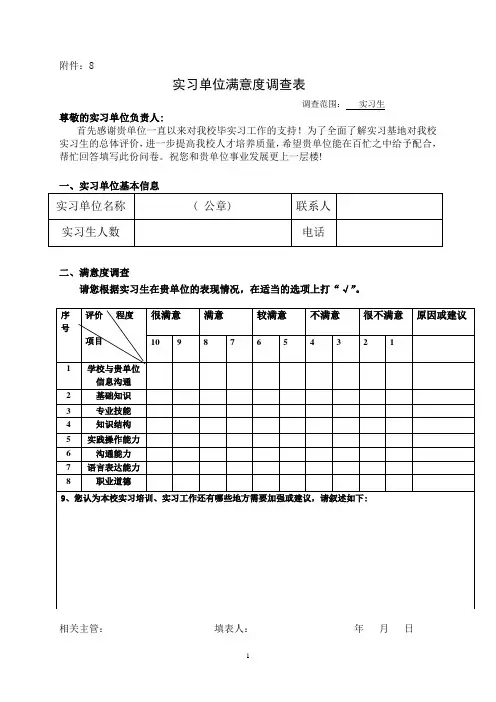 实习单位满意度调查表