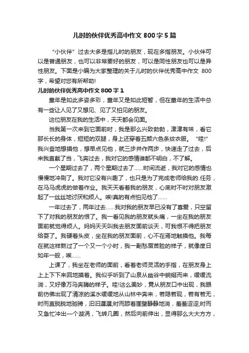 儿时的伙伴优秀高中作文800字5篇