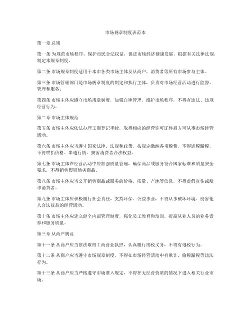 市场规章制度表范本