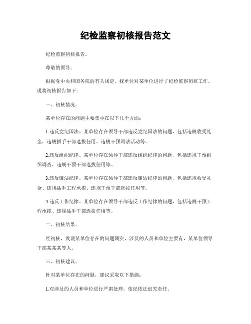 纪检监察初核报告范文