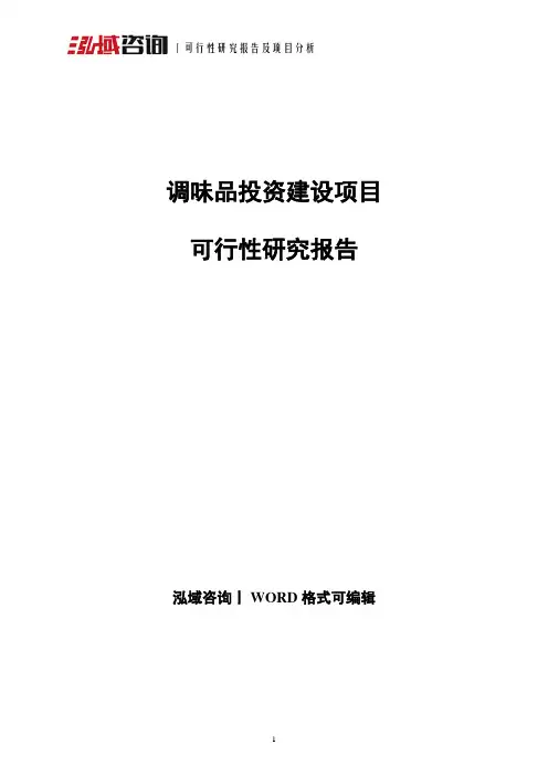 调味品投资建设项目可行性研究报告