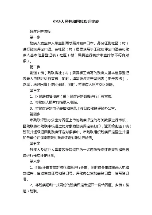 中华人民共和国残疾评定表