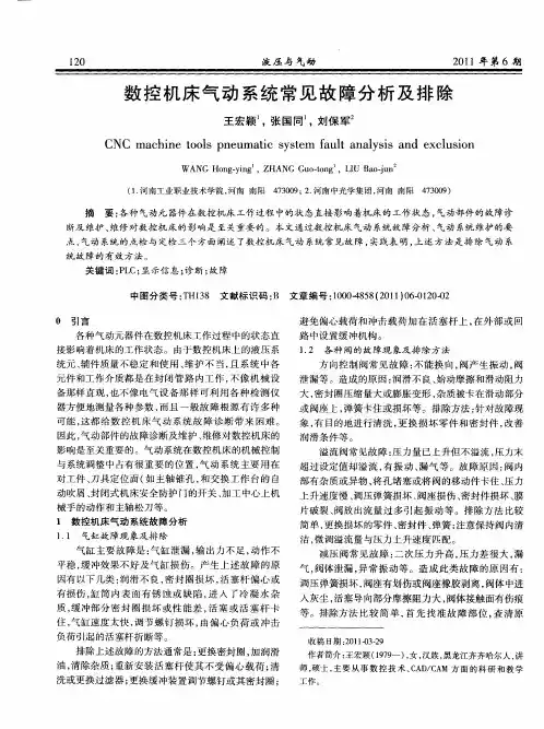 数控机床气动系统常见故障分析及排除