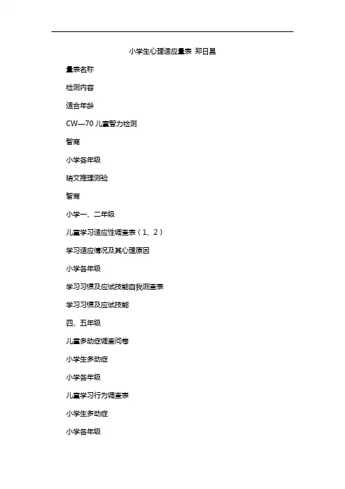小学生心理适应量表 郑日昌