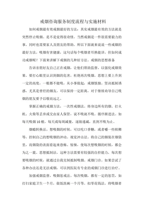 戒烟咨询服务制度流程与实施材料