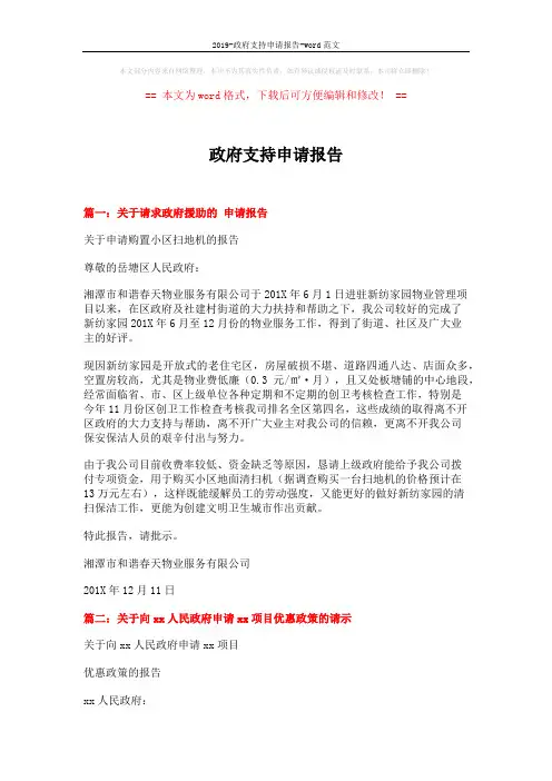 2019-政府支持申请报告-word范文 (5页)