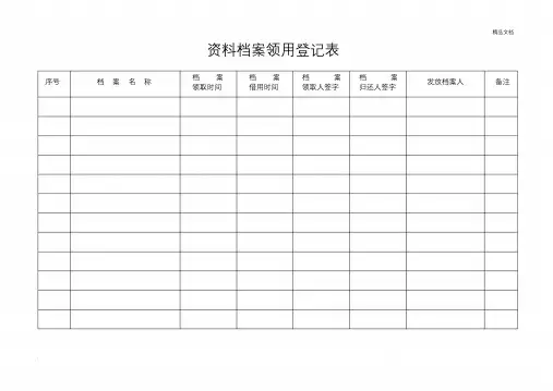资料档案领用登记表