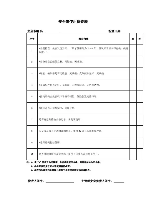 安全带检查表