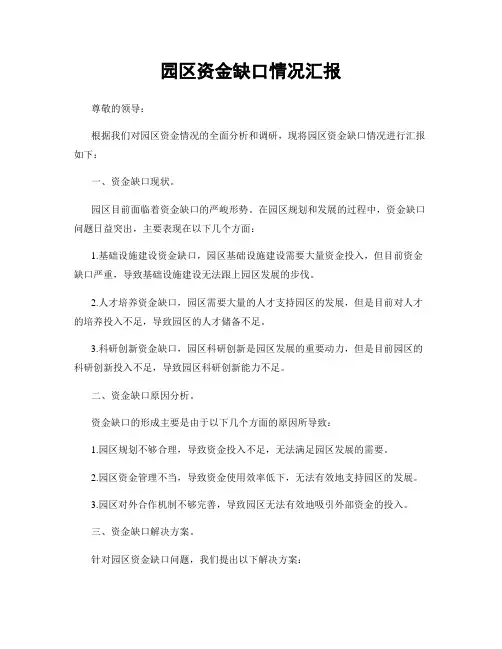 园区资金缺口情况汇报