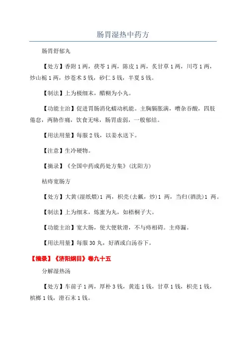 肠胃湿热中药方