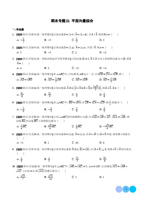 期末专题01 平面向量综合学生版