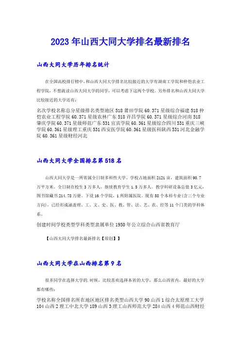 2023年山西大同大学排名最新排名