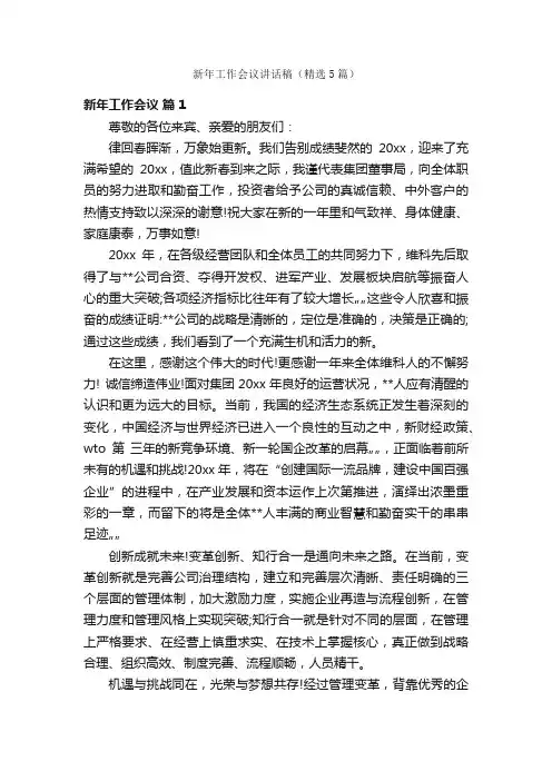 新年工作会议讲话稿（精选5篇）