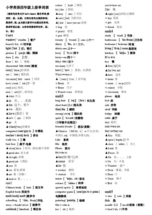 pep人教版小学英语四年级单词表(带有音标)