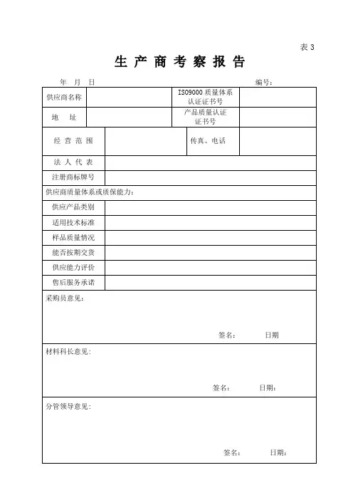 供应商考核表格