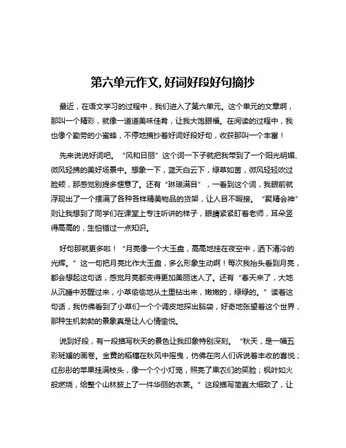第六单元作文,好词好段好句摘抄