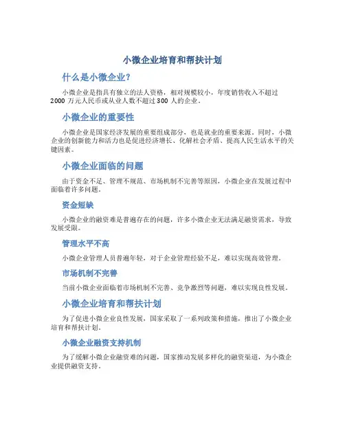 小微企业培育和帮扶计划