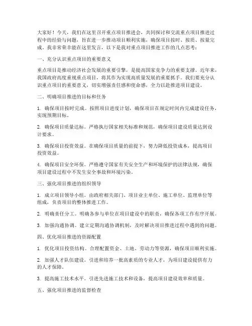 重点项目推进会交流发言稿