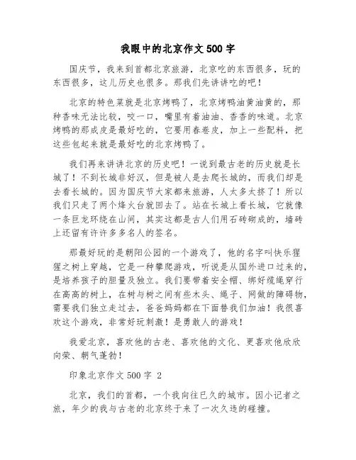 我眼中的北京作文500字