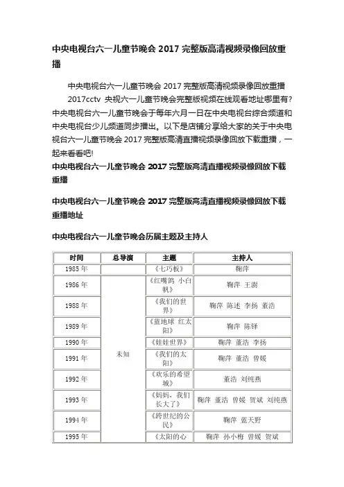 中央电视台六一儿童节晚会2017完整版高清视频录像回放重播