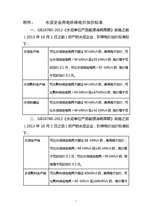 水泥企业用电阶梯电价加价标准