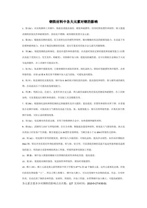 钢铁中各大元素对钢的影响