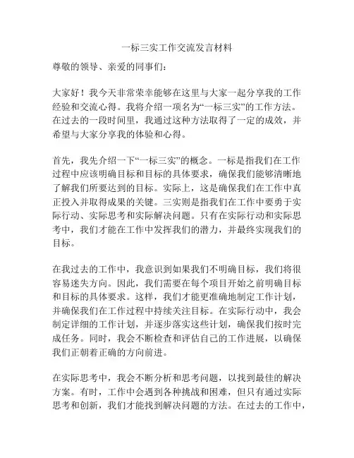 一标三实工作交流发言材料