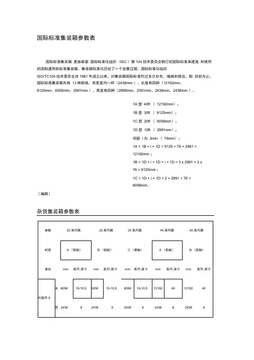 各类集装箱尺寸参数表